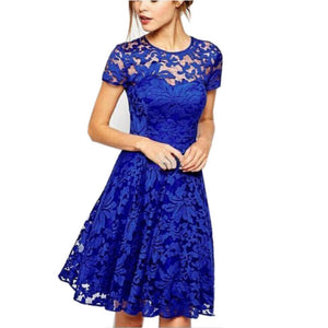 2019 Fashion Women Summer Sweet Hallow Out Lace Dress Sexy Party Princess Slim Dresses Vestidos Red Blue 5XL Plus Size Sundress