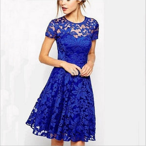 2019 Fashion Women Summer Sweet Hallow Out Lace Dress Sexy Party Princess Slim Dresses Vestidos Red Blue 5XL Plus Size Sundress