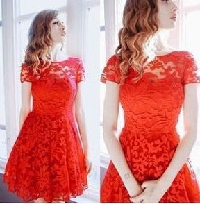 2019 Fashion Women Summer Sweet Hallow Out Lace Dress Sexy Party Princess Slim Dresses Vestidos Red Blue 5XL Plus Size Sundress