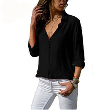 Load image into Gallery viewer, Women Tops Blouses Elegant Long Sleeve Solid V-Neck Chiffon Blouse Female Work Wear Shirts Plus Size Blouse blusa feminina