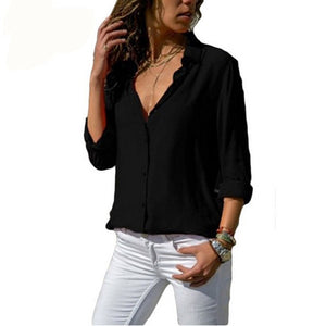 Women Tops Blouses Elegant Long Sleeve Solid V-Neck Chiffon Blouse Female Work Wear Shirts Plus Size Blouse blusa feminina