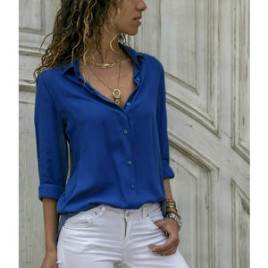 Women Tops Blouses Elegant Long Sleeve Solid V-Neck Chiffon Blouse Female Work Wear Shirts Plus Size Blouse blusa feminina