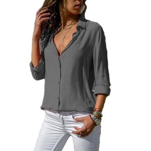 Women Tops Blouses Elegant Long Sleeve Solid V-Neck Chiffon Blouse Female Work Wear Shirts Plus Size Blouse blusa feminina