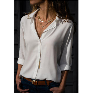 Women Tops Blouses Elegant Long Sleeve Solid V-Neck Chiffon Blouse Female Work Wear Shirts Plus Size Blouse blusa feminina