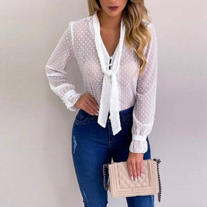 Wenyujh Women Blouses 2019 Fashion Long Sleeve V-neck Pink Shirt Chiffon Office Blouse Slim Casual Tops Plus Size S-5XL