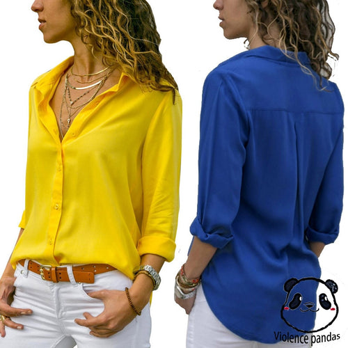 Women Tops Blouses Elegant Long Sleeve Solid V-Neck Chiffon Blouse Female Work Wear Shirts Plus Size Blouse blusa feminina