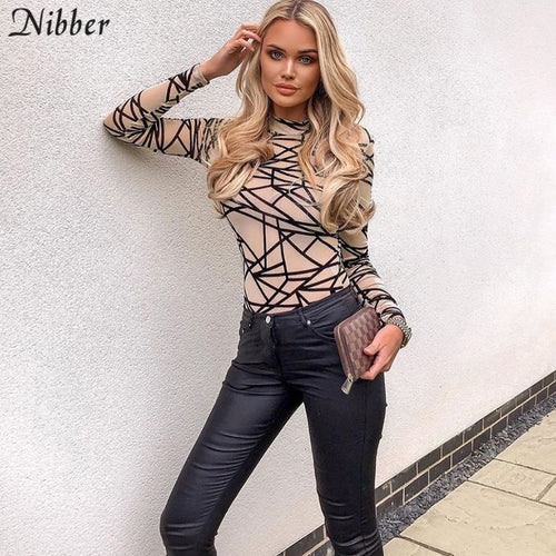 Nibber autumn printing Basic stretch Slim bodysuits women 2019 fall winter street leisure Thin long sleeve short jumpsuits mujer