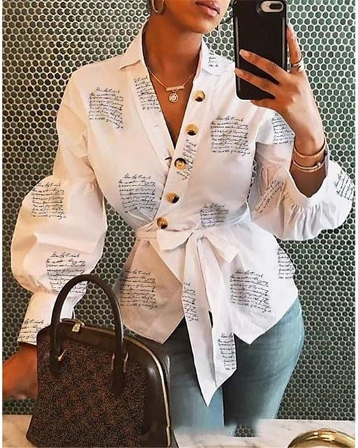 Fall 2019 Long Sleeve Fashion Women V Neck Tops And Blouses blusas mujer de moda Bandage Women Tops Streetwear Outfits Clothes