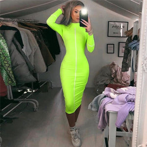 JIEZuoFang 2019 Summer And Autumn Women High Street Long Sleeve  Dress Temperament Slim Patchwork Contrast Midi Dress