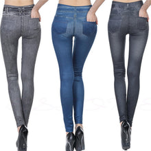 Load image into Gallery viewer, Spring Autumn Fashion Jeans Denim Design Leggings Pants Ladies Imitation Jeans Women&#39;s Plus Size Leggings S-XXL Black/Gray/Blue