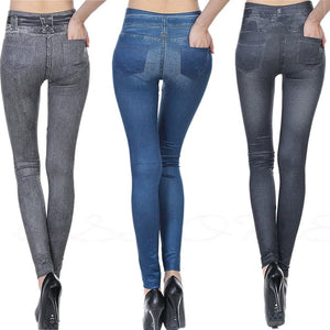 Spring Autumn Fashion Jeans Denim Design Leggings Pants Ladies Imitation Jeans Women's Plus Size Leggings S-XXL Black/Gray/Blue