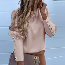 Load image into Gallery viewer, MoneRffi Puff Shoulder Blouse Shirts Office Lady New Autumn Metal Buttoned Detail Blouses Women Pineapple Print Long Sleeve Tops
