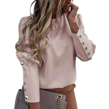 Load image into Gallery viewer, MoneRffi Puff Shoulder Blouse Shirts Office Lady New Autumn Metal Buttoned Detail Blouses Women Pineapple Print Long Sleeve Tops