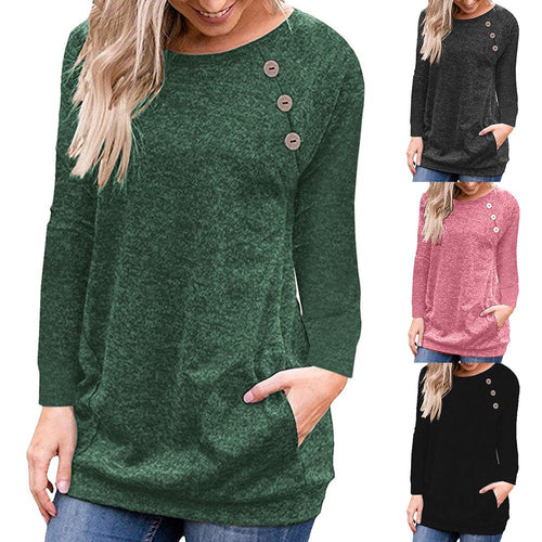 2019 Chic Women Solid Color O Neck Long Sleeve Button Pullover Knitted Blouse Cotton All-match warm Women's Blouse Size S-3XL