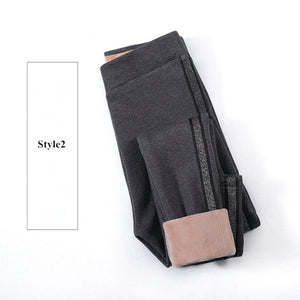 Autumn Winter Cotton Velvet Leggings Women High Waist Side Stripes Sporting Fitness Leggings Pants Warm Thick Leggings