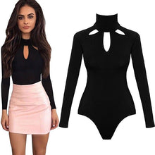 Load image into Gallery viewer, Sexy Women Bodysuit Rompers Hollow Out One-Pieces 2019 Spring Autumn Long Sleeve High-Necked Bodycon Body Suit Ladies Overalls