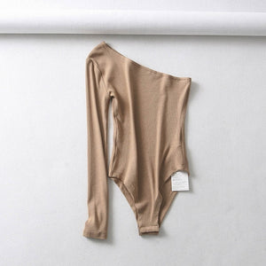 BRADELY MICHELLE new fashion women sexy strapless single sleeve bodysuit autumn ladies under tops cotton jumpsuit rompers