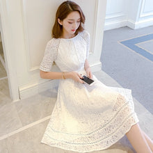 Load image into Gallery viewer, Lace Half Sleeve Retro Summer Flower White Dress Women Hollow Out Knee-Length Slim Elegant Refined Evening Party Dress Vestidos